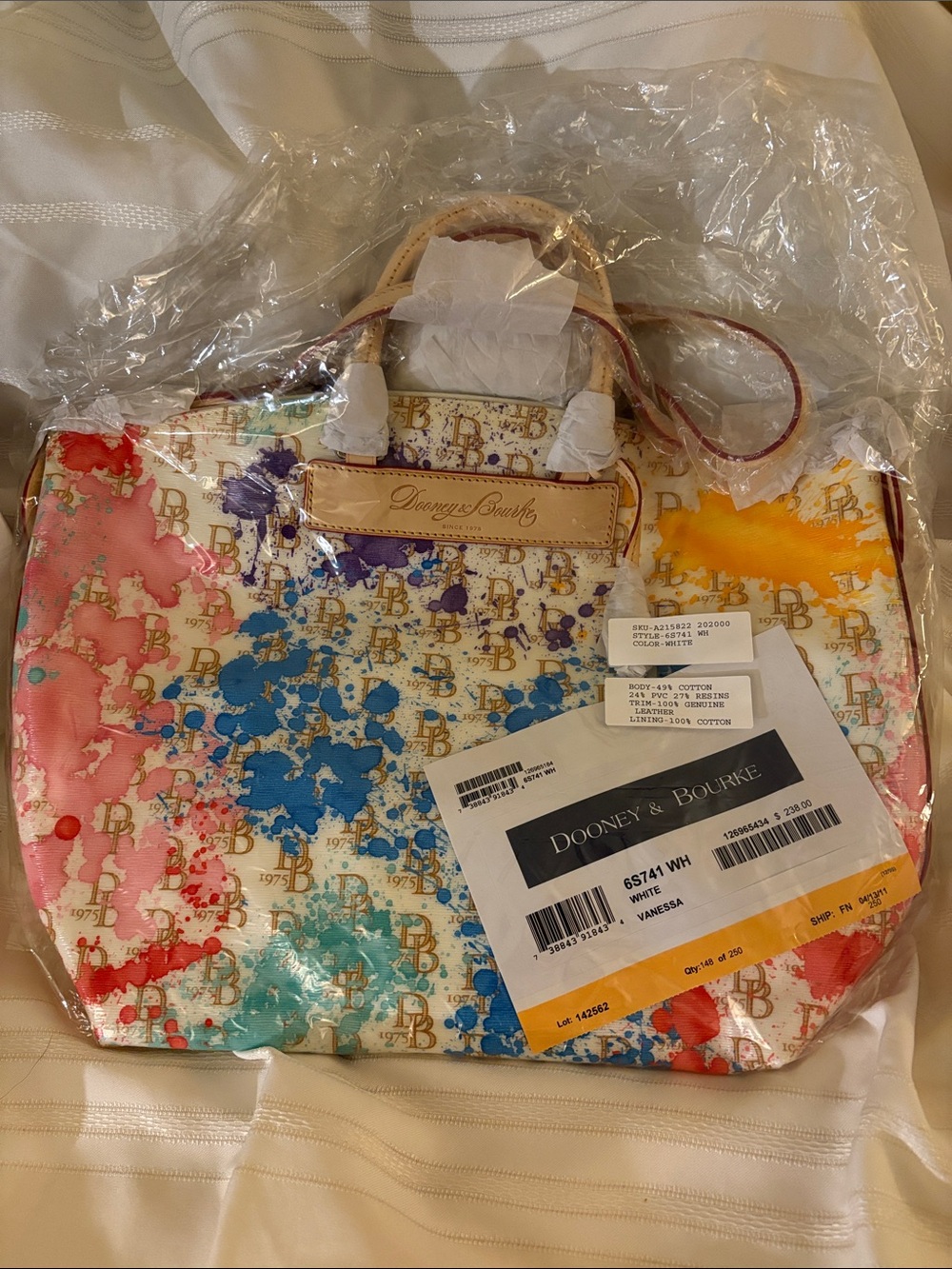 Dooney & Bourke White Multicolor Splash Tote